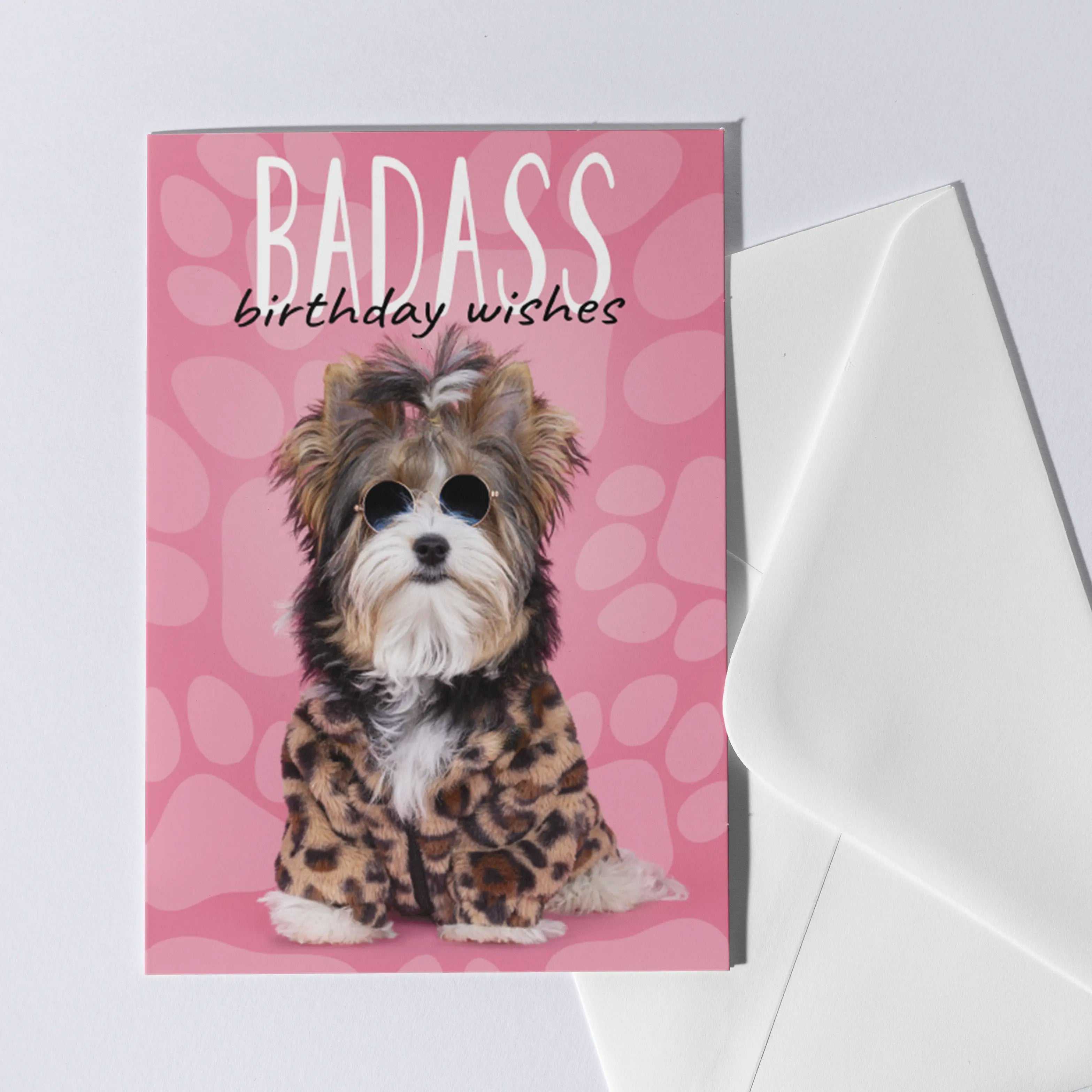 Badass verjaardagskaart met birthday wishes en hond