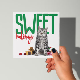 ‘Sweet holidays’ kerstkaart met poes