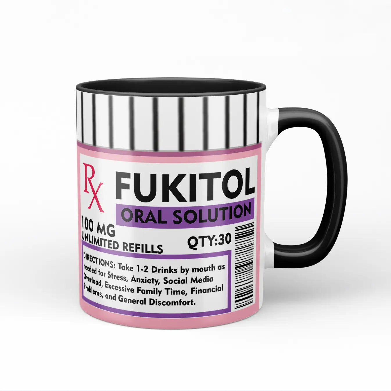 Grappig beker met opdruk medicijnpotje Fukitol (zwart)