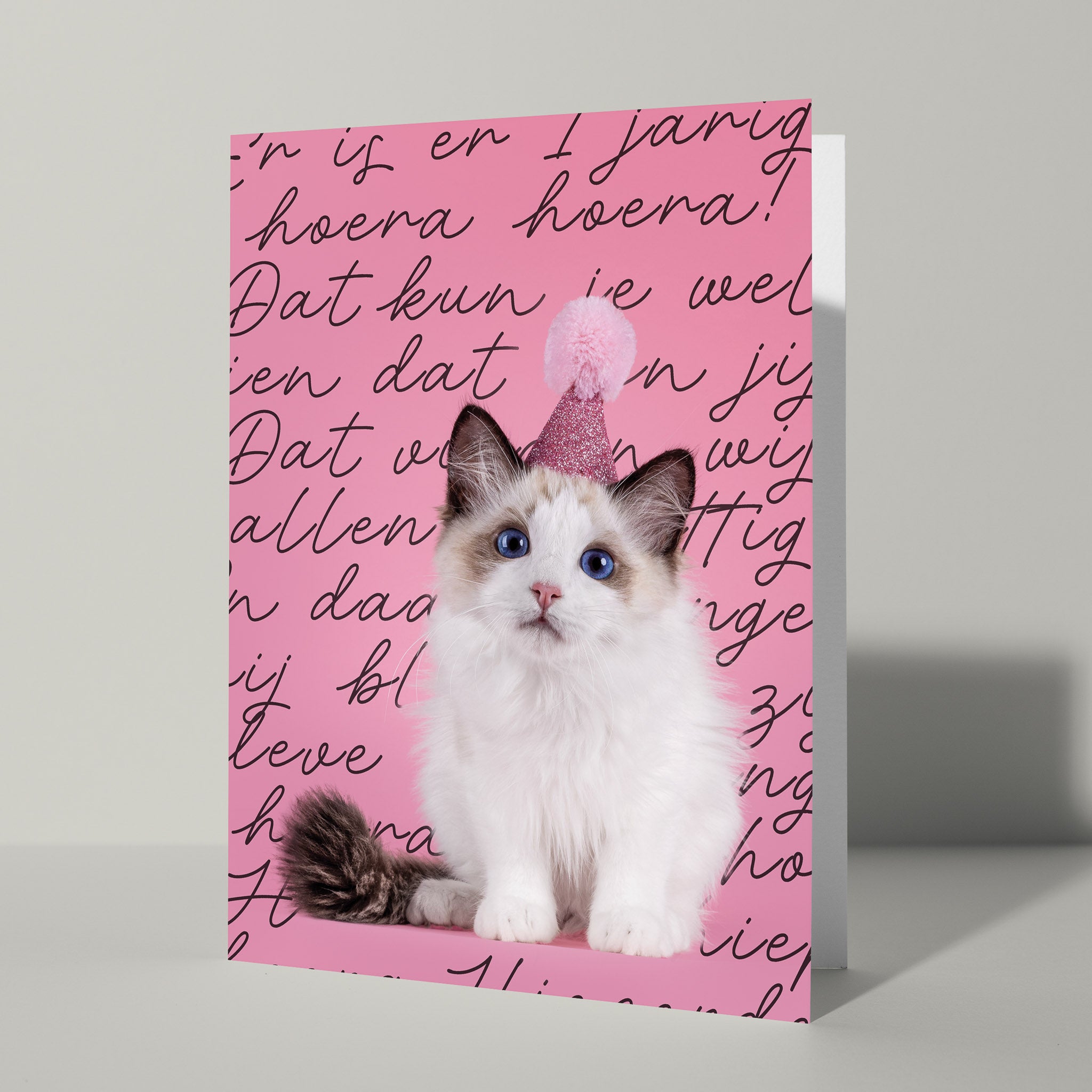 Roze verjaardagskaart met poes - Catchy Store