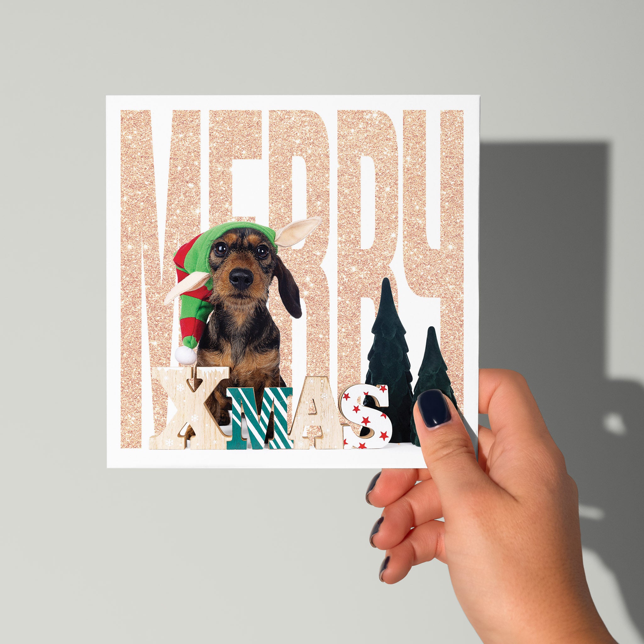Merry Xmas kerstkaart met teckel 