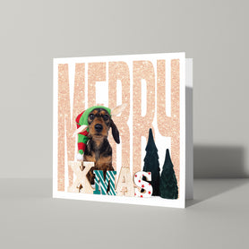 Merry Xmas kerstkaart met teckel 